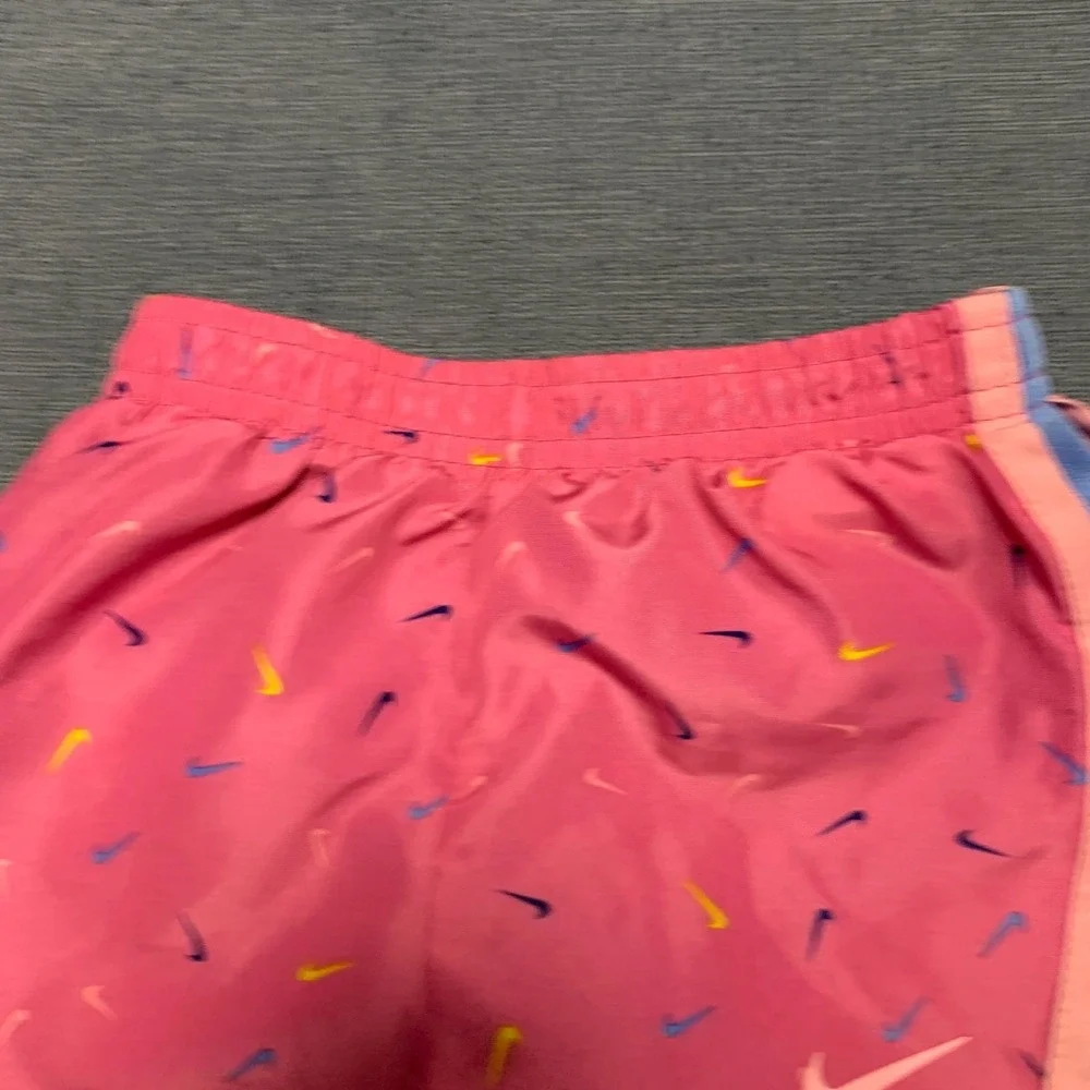 Nike Dri-Fit Tempo Shorts Girls 2T 1-2Yrs Pink Blue All-Over Micro-Swoosh Logo